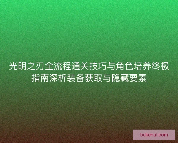 光明之刃全流程通关技巧与角色培养终极指南深析装备获取与隐藏要素